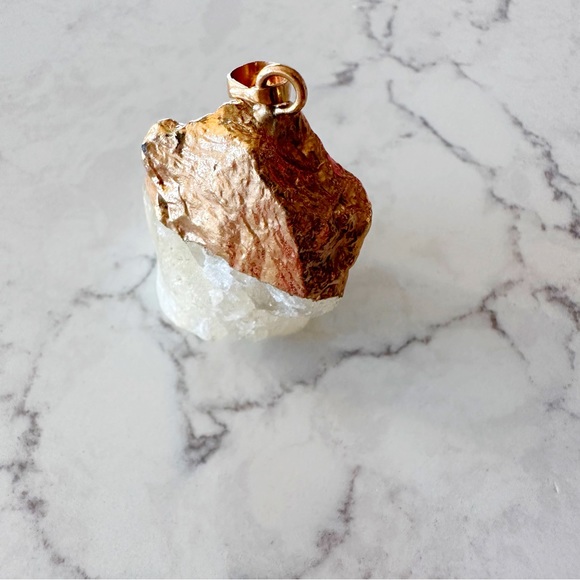 NEW White Quartz Pendant Gold Electroplated Single Bail Gemstone Pendant - Picture 3 of 4